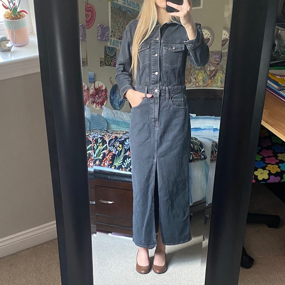 NWT Universal Threads Size 4 Women's Black Denim Longsleeve Maxi Skirt Dress
